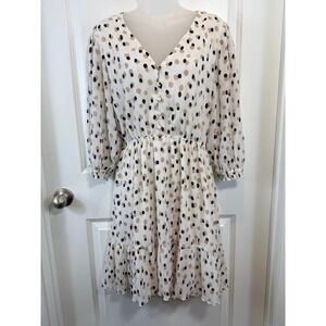 Gilli Womens Plisse Polka Dot Tiered Mini Dress Cream Black Tan M Cottagecore